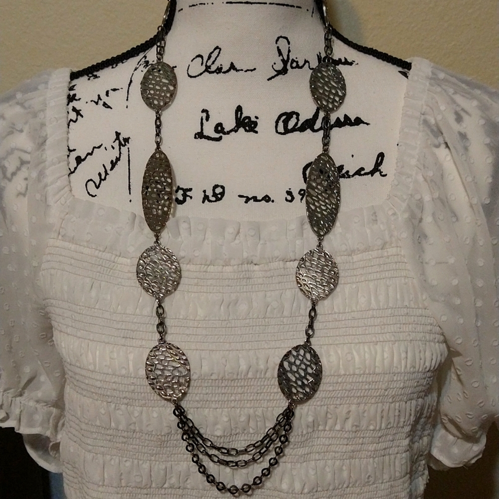 10 Silvertone Medallions Of Various Sizes on Statement Necklace